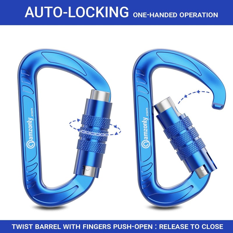 Amzonly 3inch Auto Locking Carabiner Clips Heavy Duty, 12KN /2697lbs Lightweight keychain carabiners, Sturdy Twist Lock Caribeeners for Camping Hiking Hammock Swing Backpack, dog leash and Harness etc - Image 3